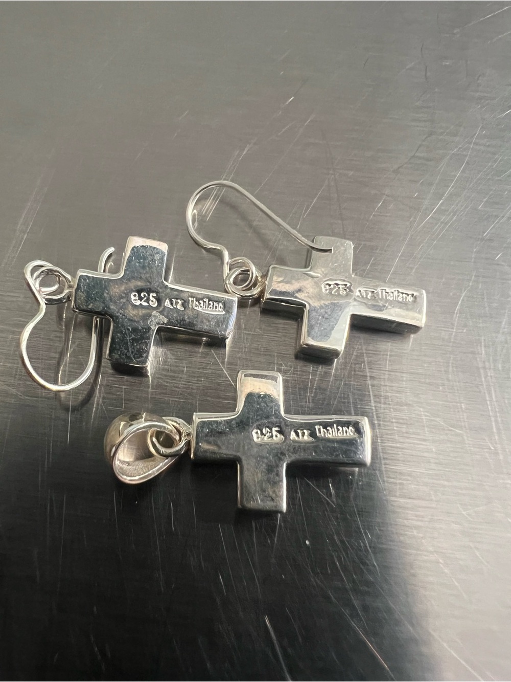 Sterling Silver Turquoise Cross Pendant and Earrings - Picture 3 of 3